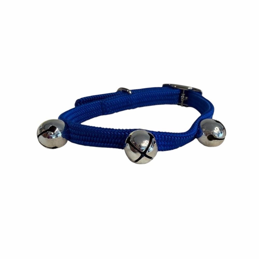 Blue Vinyl Cat Collar with 3 Silver Bells 12.5” NWOT